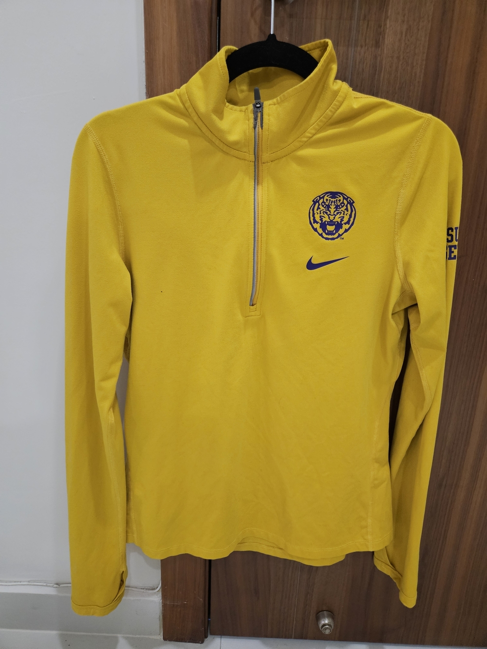 Nike Yellow Quarter-Zip Pullover with LSU Tiger Emblem